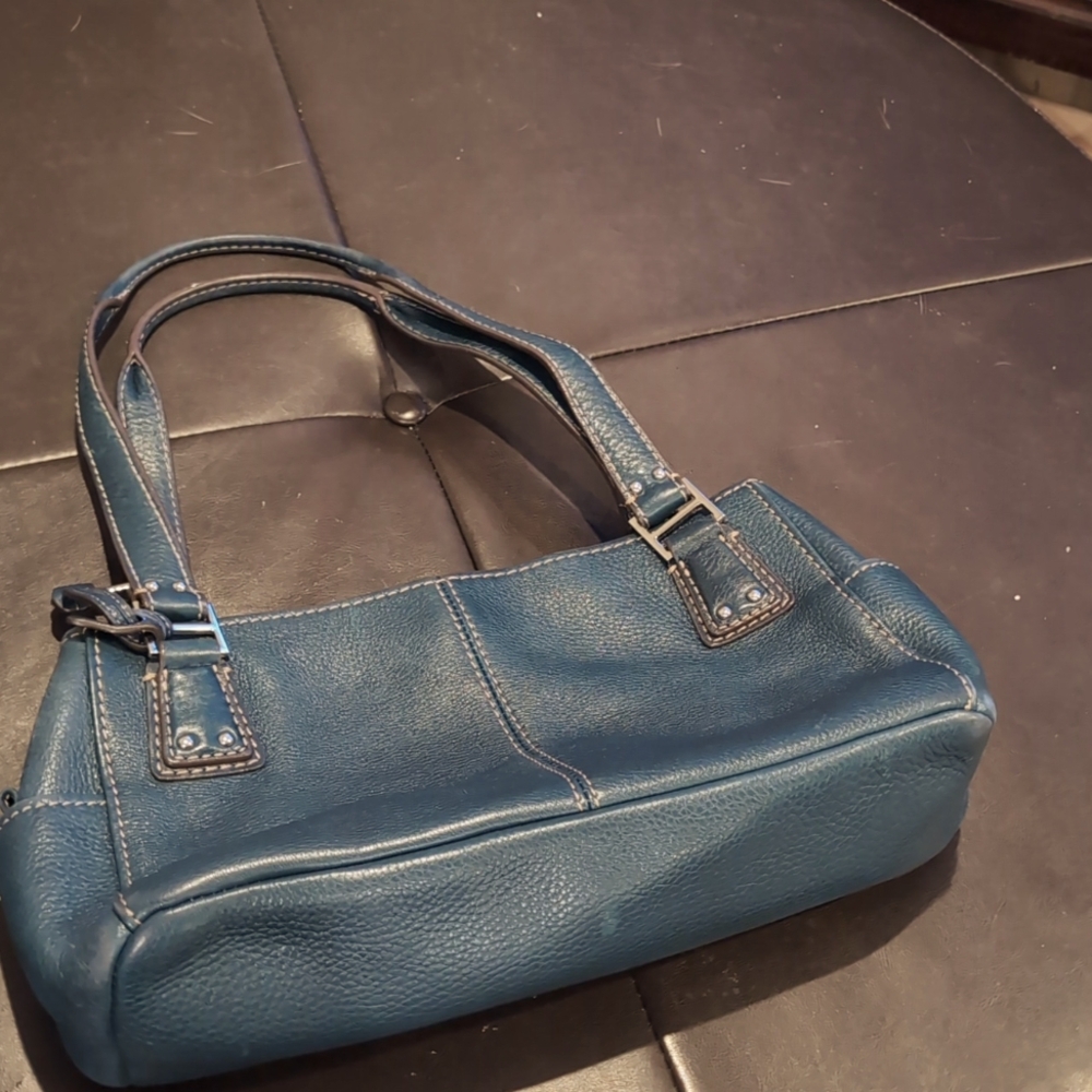 FOSSIL teal soft pebbled leather double-straps shoulder bag purse
